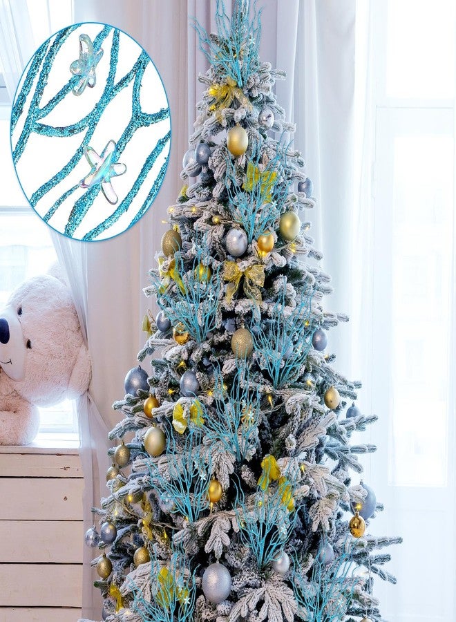 Vercraft 8 Pcs Blue Coastal Christmas Decorations Artificial 15.7inch Artificial Flowers Glitter Coastal Ornaments for Christmas Tree Ocean Beach Coral Nautical Treebranch Stem Pick Filler for Vase - Image 4