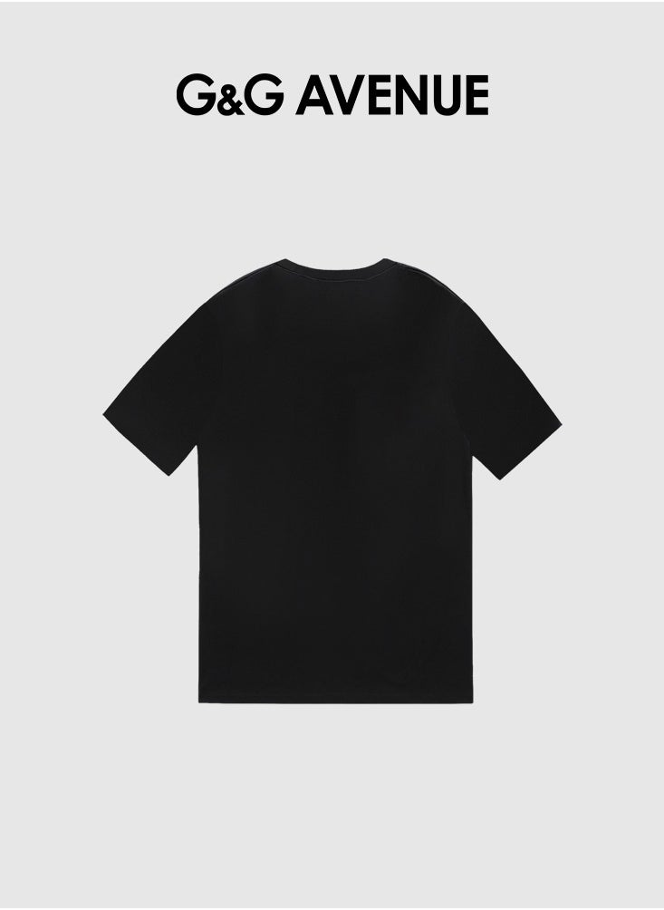 G&G AVENUE - Heavy cotton fabric Men's Sports Style Pure Cotton Thick Oversized Round Neck T-shirt Black New Trend Colored Horse Pattern Casual Style (One Piece) - Image 1