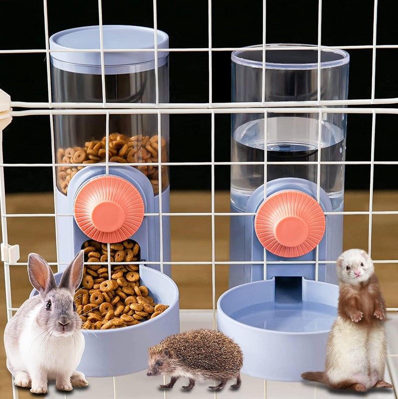 Kenond Hanging Automatic Pet Food Water Dispenser Set,1L Auto Gravity Rabbit Feeder and Dispenser, Cage Accessories Cat Food Bowl Dog Waterer for Puppy Chinchilla Hedgehog Ferret(Blue) - Image 1