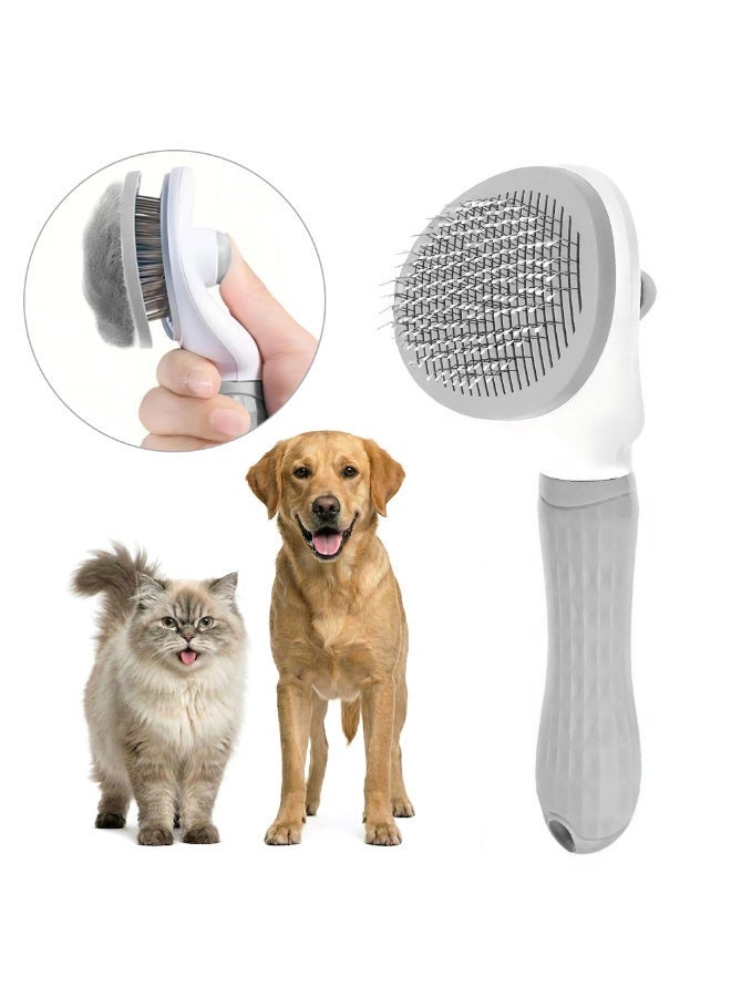 LAPET Cat Brush Cat Comb, Cat Hair Brush, Cat Dog Grooming Brush, Self Cleaning Slicker Massage Brushes for Short and Long Haired Cats for Grooming and Shedding(Grey) - Image 1