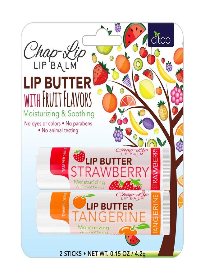 chap lip CHAP-LIP Lip Butter Lip Balm with Fruit Flavors, Cocoa Butter, Coconut Oil | Moisturizing Vitamin E & Total Hydration Treatment & Soothing Lip Therapy (2 Count - Strawberry & Tangerine) - Image 1