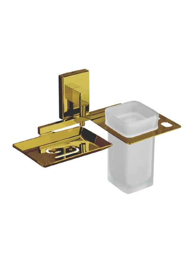 Tenet 2 in 1 Soap Dish with Tumbler Holder | 304 Grade Stainless Steel | Wall Mounted Rust-Free Soap Tray with Toothbrush Holder for Bathroom & Washbasin (Gold) | 1 Year Warranty - Image 1