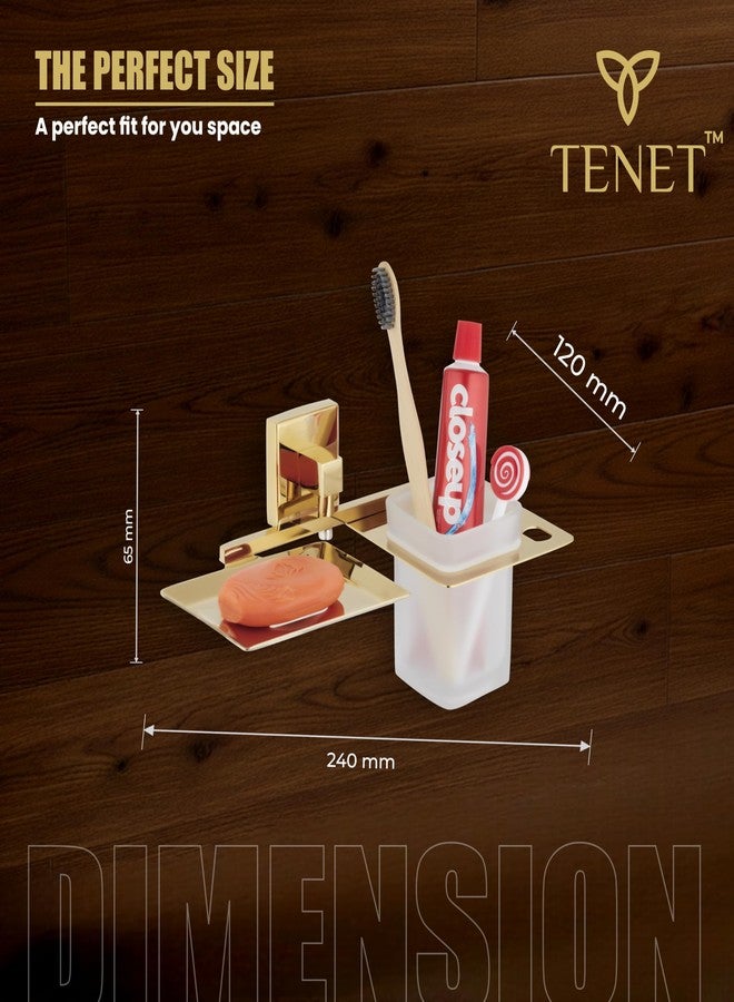 Tenet 2 in 1 Soap Dish with Tumbler Holder | 304 Grade Stainless Steel | Wall Mounted Rust-Free Soap Tray with Toothbrush Holder for Bathroom & Washbasin (Gold) | 1 Year Warranty - Image 3