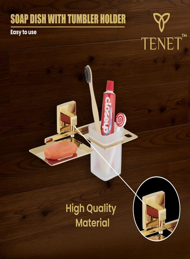 Tenet 2 in 1 Soap Dish with Tumbler Holder | 304 Grade Stainless Steel | Wall Mounted Rust-Free Soap Tray with Toothbrush Holder for Bathroom & Washbasin (Gold) | 1 Year Warranty - Image 4