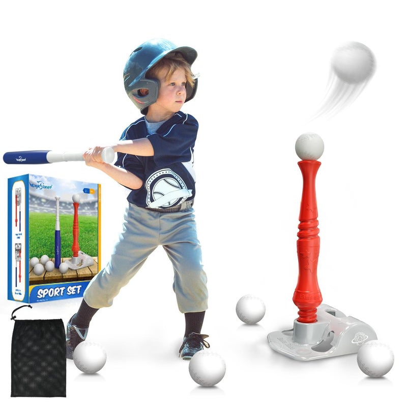 EagleStone T Ball Sets for Kids 35 58 Tee Ball Set for Toddlers Baseball Outdoor Toy Includes 6 Large Balls Adjustable Teeball Batting Tee Tball Games for Boys  Girls Kids Ages 312 Years - Image 2