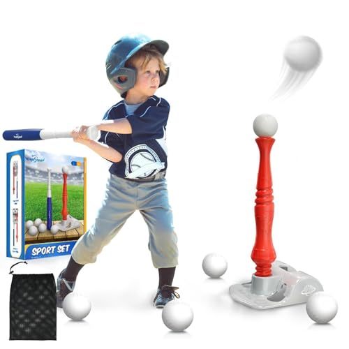 EagleStone T Ball Sets for Kids 35 58 Tee Ball Set for Toddlers Baseball Outdoor Toy Includes 6 Large Balls Adjustable Teeball Batting Tee Tball Games for Boys  Girls Kids Ages 312 Years - Image 1