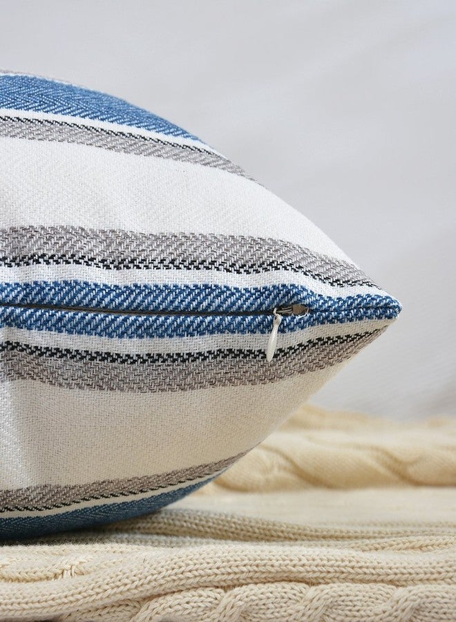 NATUS WEAVER Navy Pure White Stripe Pillow Cases Soft Linen Square Decorative Throw Cushion Cover Pillowcase with Hidden Zipper for Sofa - 12" x 20 " - Image 4