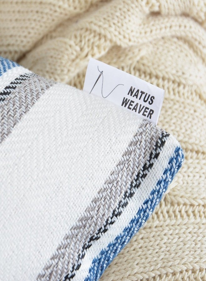 NATUS WEAVER Navy Pure White Stripe Pillow Cases Soft Linen Square Decorative Throw Cushion Cover Pillowcase with Hidden Zipper for Sofa - 12" x 20 " - Image 2