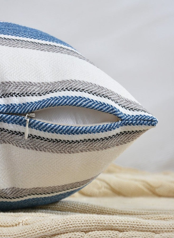 NATUS WEAVER Navy Pure White Stripe Pillow Cases Soft Linen Square Decorative Throw Cushion Cover Pillowcase with Hidden Zipper for Sofa - 12" x 20 " - Image 3