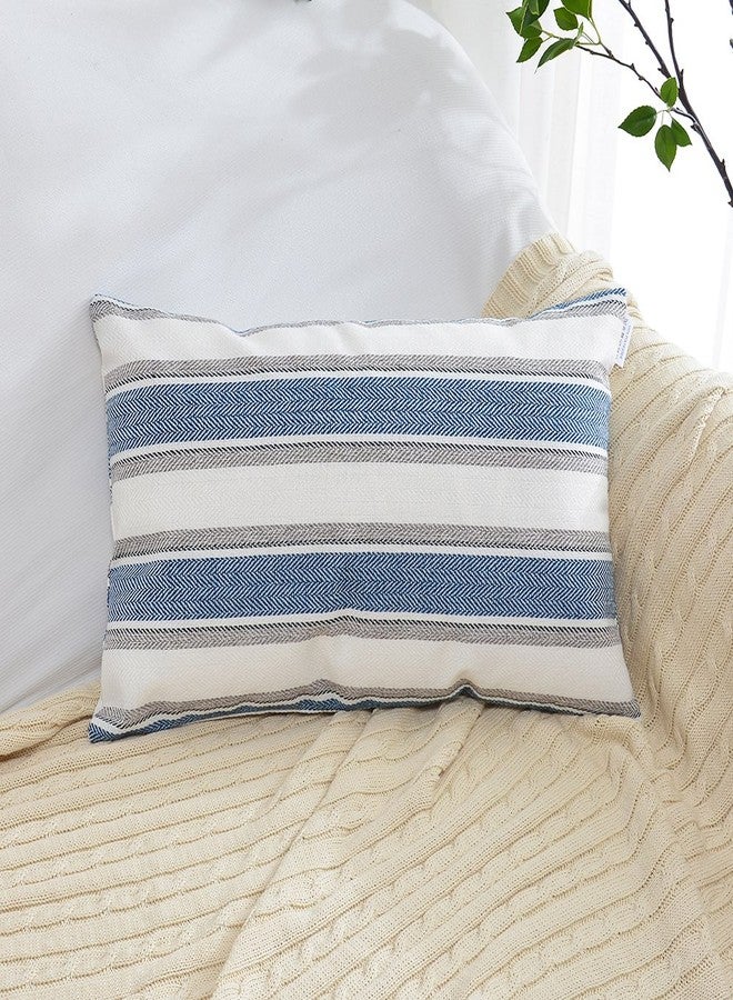 NATUS WEAVER Navy Pure White Stripe Pillow Cases Soft Linen Square Decorative Throw Cushion Cover Pillowcase with Hidden Zipper for Sofa - 12" x 20 " - Image 1