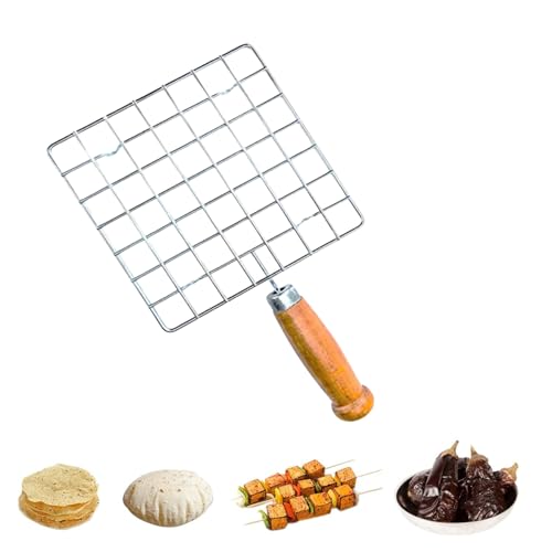 Brunchy Stainless Steel Papad Maker: Kitchen Finds Bati Maker Oven on Gas with Roaster Wire, Gas Stove Grill, Roasting Grill Net Pan & Round Wire Rack for Efficient Cooking (Square Wooden, Large) - Image 4
