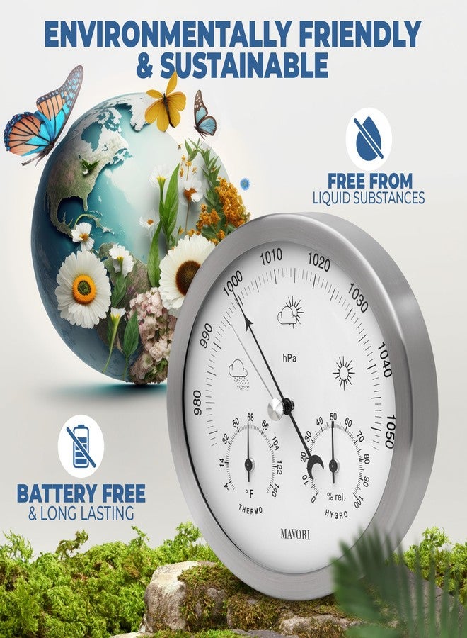 MAVORI® 3in1 Weather Station Analog - Barometer, Hygrometer & Thermometer for Indoor - Ø 13,5cm Stainless Steel Frame with Acrylic Glass - Great Barometers for Home - Barometric Pressure Gauge - Image 5