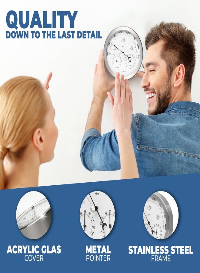 MAVORI® 3in1 Weather Station Analog - Barometer, Hygrometer & Thermometer for Indoor - Ø 13,5cm Stainless Steel Frame with Acrylic Glass - Great Barometers for Home - Barometric Pressure Gauge - Image 4