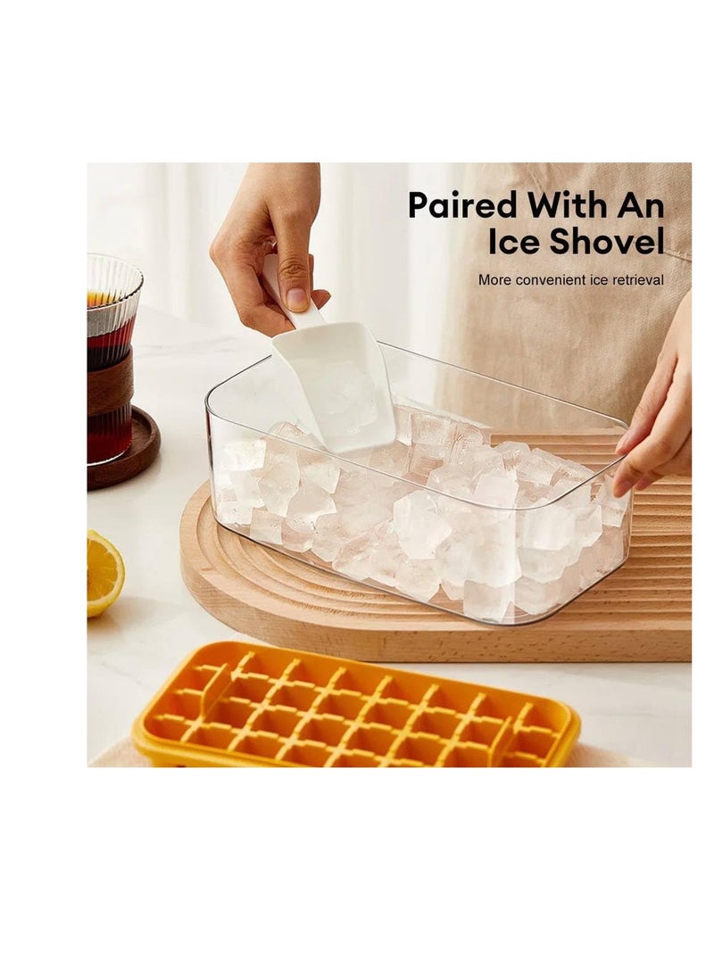 Reusable One-Button 2-Tier Ice Cube Tray with Lid and Scoop, One Bucket Makes 64 Ice Cubes for Cocktails Other Drinks H