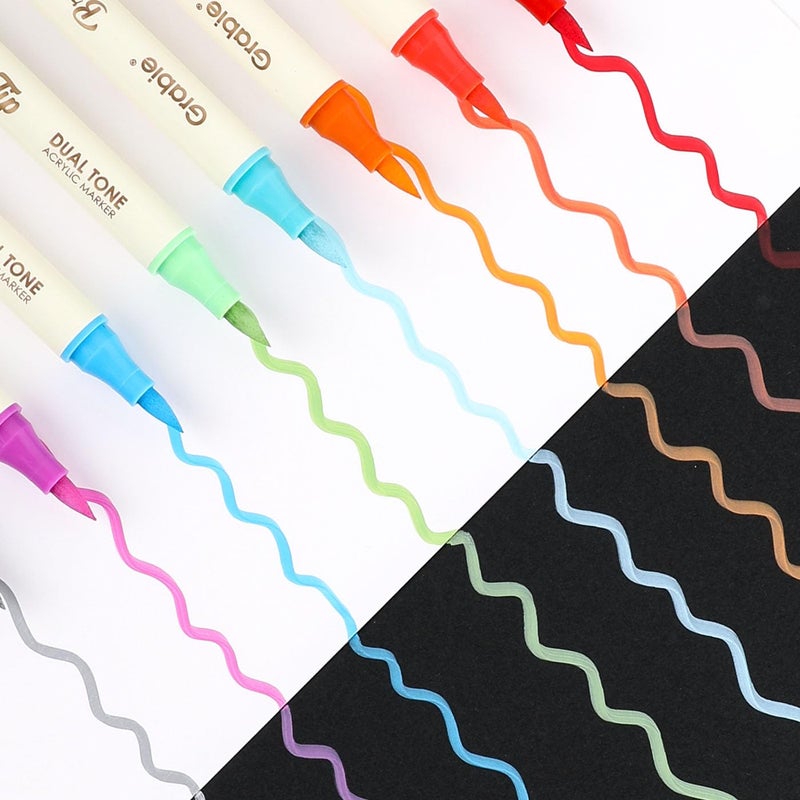 Grabie 24 Colors Paint Markers, Acrylic Paint Pens with 12 Dual-Color Brush Tips, Dual Tone Acrylic Markers for Rocks, Acrylic Paint Markers for Art Supplies (24 Colors) - Image 3