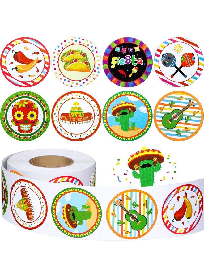 Teling 500 Pcs Fiesta Party Stickers Mexican Decorations Mexican Theme Stickers Mexican Party Favors For Kids Fiesta Scrapbook Stickers Round Circle Labels With 8 Patterns For Cinco De Mayo (Novel Style) - Image 1