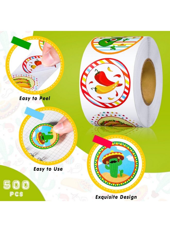 Teling 500 Pcs Fiesta Party Stickers Mexican Decorations Mexican Theme Stickers Mexican Party Favors For Kids Fiesta Scrapbook Stickers Round Circle Labels With 8 Patterns For Cinco De Mayo (Novel Style) - Image 5