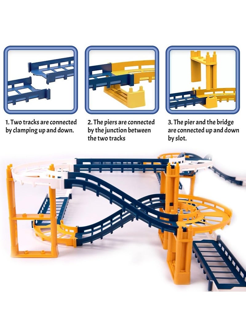Electric Train Set for Kids Space Variety Rail Car Railway Learning Educational Toys Creative Puzzle Toys Train Sets for Kids Boys Girls Age 3 Years Up Electric Track Car Set Blue Space  - Image 2
