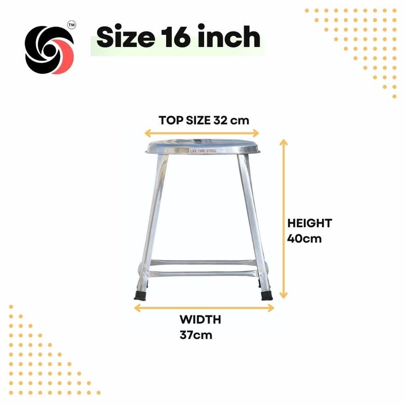 Lifetime Stools Lifetime Stools Stainless Steel Stool For Sitting Round Shape HomeDoctorMedical StoolSalonWarehouse StoolGarage StoolStool For BathroomMultipurpose Stool Pack Of 4 16 Inches Silver - Image 2