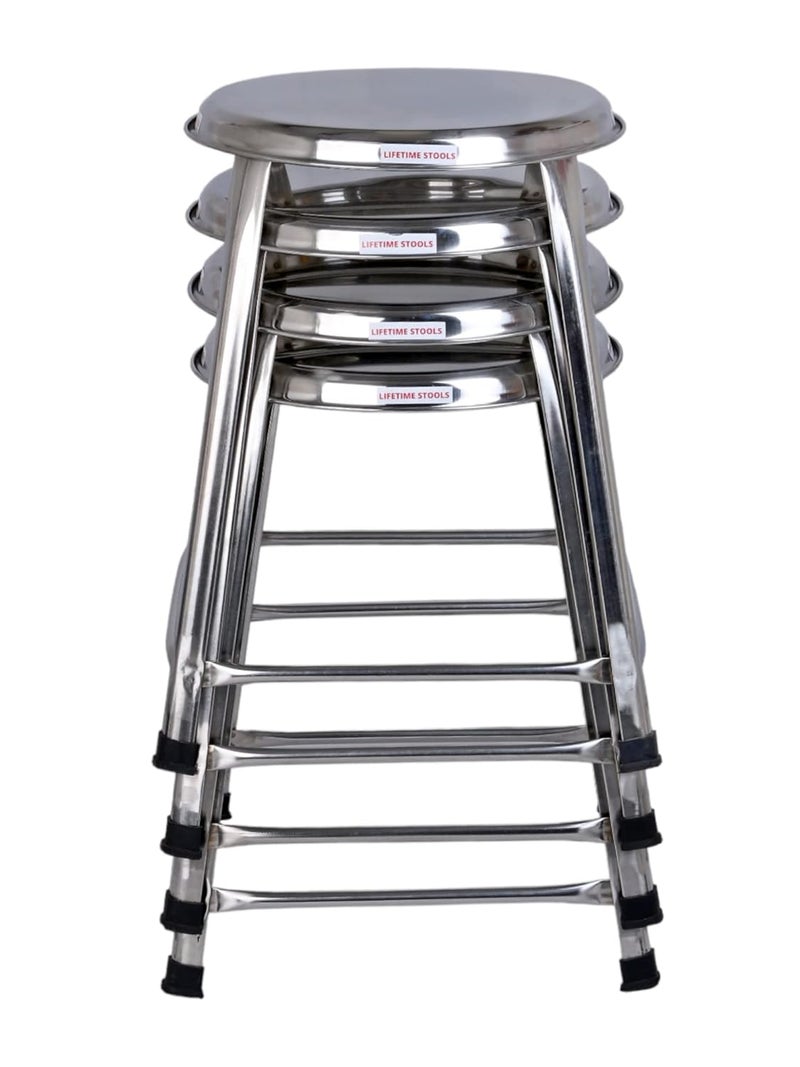 Lifetime Stools Lifetime Stools Stainless Steel Stool For Sitting Round Shape HomeDoctorMedical StoolSalonWarehouse StoolGarage StoolStool For BathroomMultipurpose Stool Pack Of 4 16 Inches Silver - Image 3