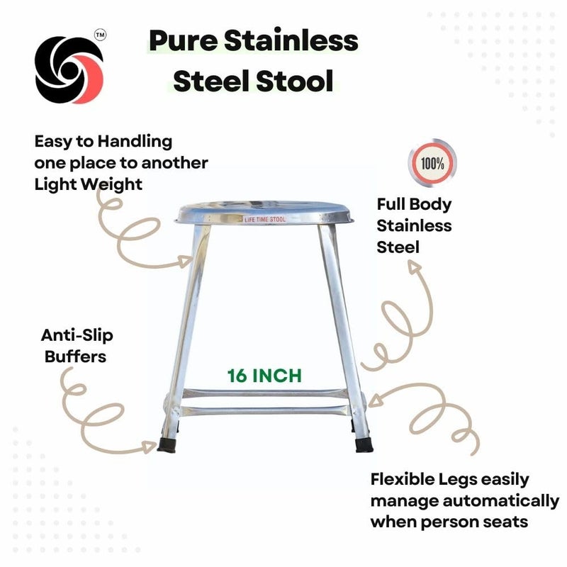 Lifetime Stools Lifetime Stools Stainless Steel Stool For Sitting Round Shape HomeDoctorMedical StoolSalonWarehouse StoolGarage StoolStool For BathroomMultipurpose Stool Pack Of 4 16 Inches Silver - Image 5