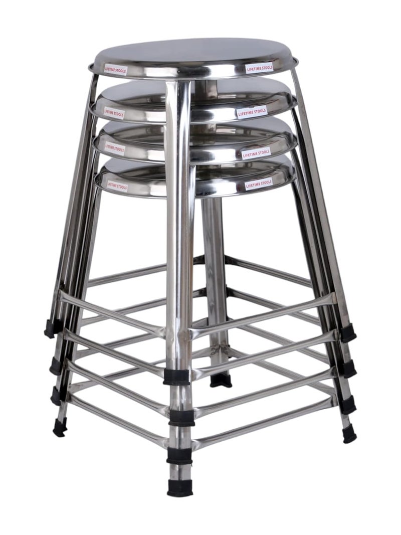 Lifetime Stools Lifetime Stools Stainless Steel Stool For Sitting Round Shape HomeDoctorMedical StoolSalonWarehouse StoolGarage StoolStool For BathroomMultipurpose Stool Pack Of 4 16 Inches Silver - Image 1