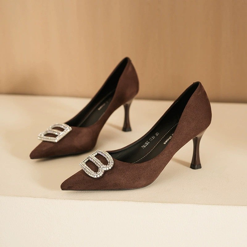 Pumps Pointed Toe Pu Leather Wedding Brown Women's Shoes - Image 2