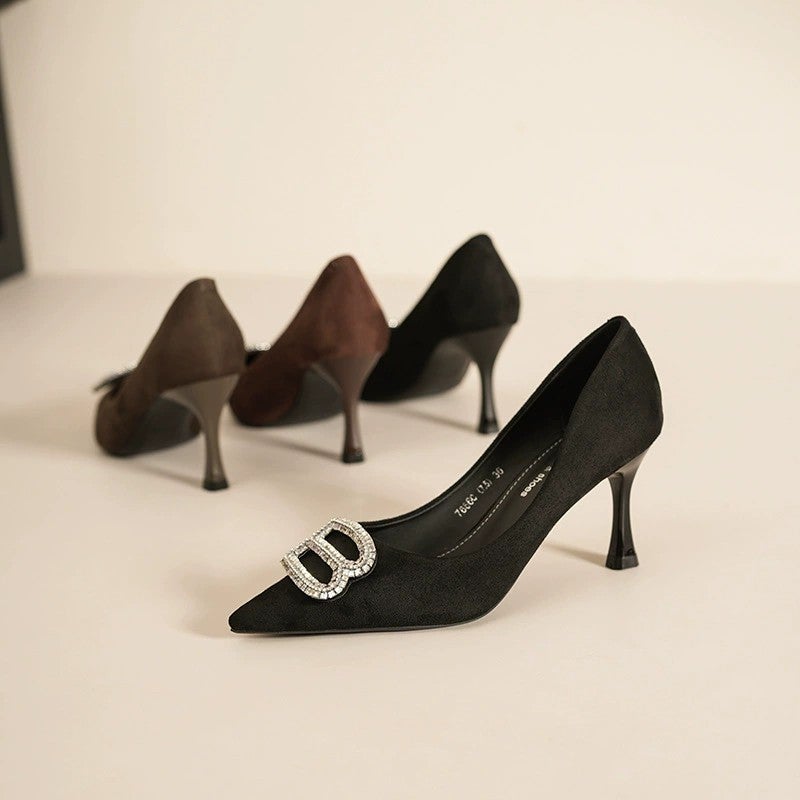Pumps Pointed Toe Pu Leather Wedding Brown Women's Shoes - Image 5