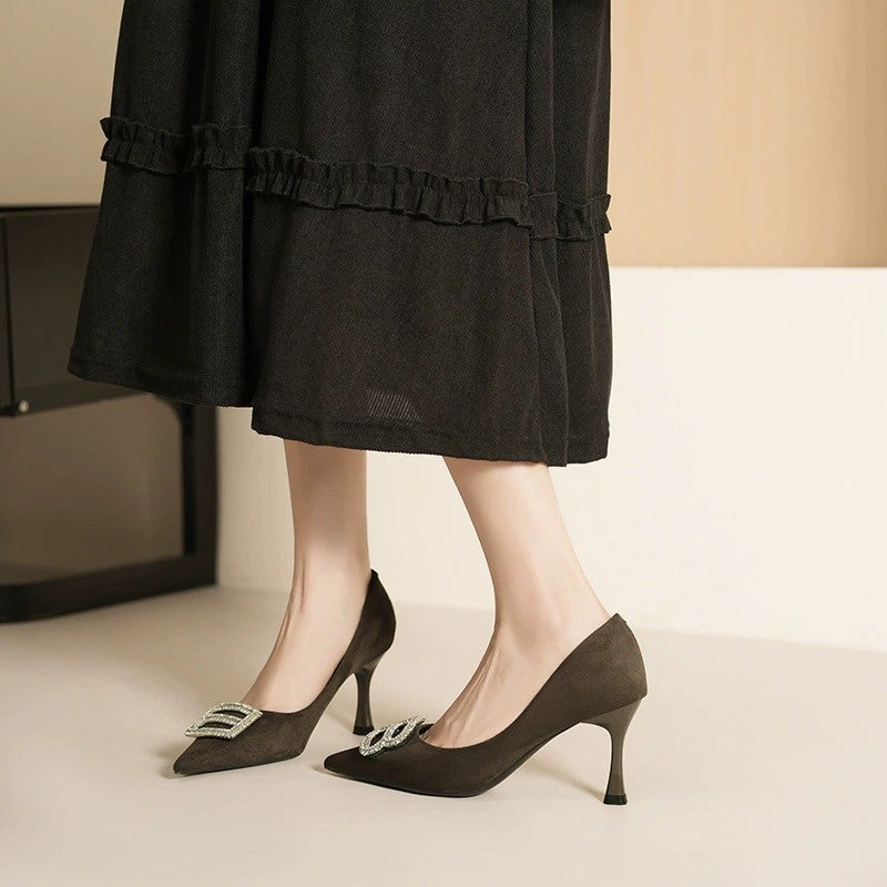 Pumps Pointed Toe Pu Leather Wedding Brown Women's Shoes - Image 4