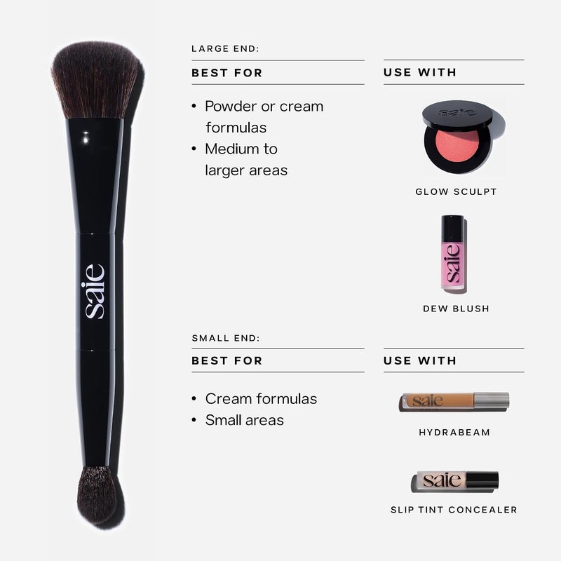 Saie The Double Brush - Multi-Use Dual Ended Makeup Brush for Highlighting, Contouring and Concealing - Large Face End for Sculpting + Precise Application - Vegan, Cruelty-Free (1 Count) - Image 1