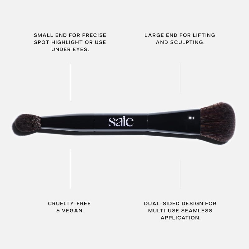 Saie The Double Brush - Multi-Use Dual Ended Makeup Brush for Highlighting, Contouring and Concealing - Large Face End for Sculpting + Precise Application - Vegan, Cruelty-Free (1 Count) - Image 2