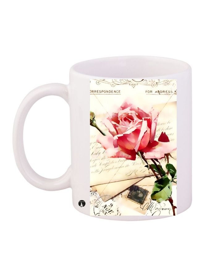 RYN Rose Printed Coffee Mug White/Beige/Pink 11ounce