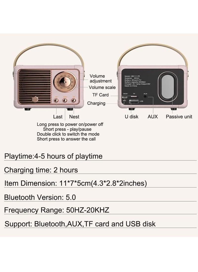 Generic - Retro Bluetooth Speaker Mini Wireless Speaker,Outdoor Portable Bluetooth Speaker with Crystal Clear Stereo Sound Rich Bass,Mini Retro Speaker for iPhone,Android Devices and Tablet(White) - Image 1