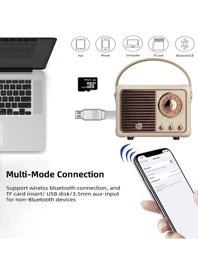 Generic - Retro Bluetooth Speaker Mini Wireless Speaker,Outdoor Portable Bluetooth Speaker with Crystal Clear Stereo Sound Rich Bass,Mini Retro Speaker for iPhone,Android Devices and Tablet(White) - Image 1