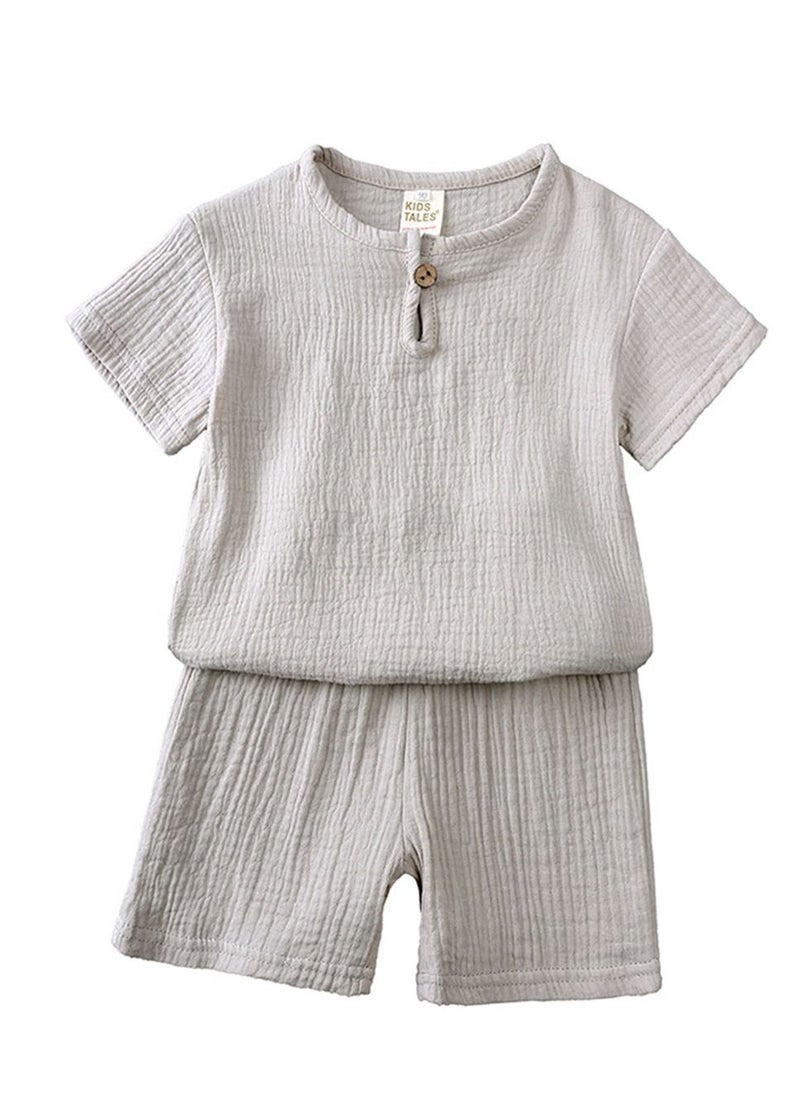 KIDS TALES - Children's Cotton Short-sleeved T-shirt Shorts Chinese Style Thin Suit Grey - Image 1