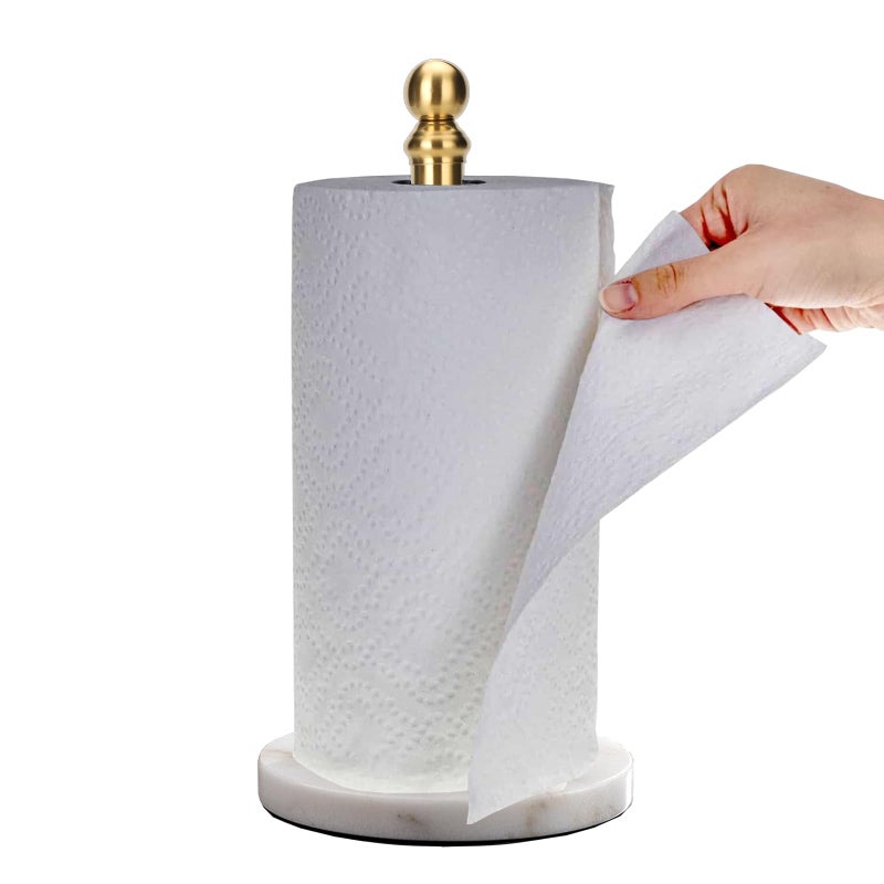 Exilon Gold Paper Towel Holder Countertop, Standing Paper Towel Roll Holder for Kitchen Bathroom, with Weighted Base for One-Handed Operation - Image 1