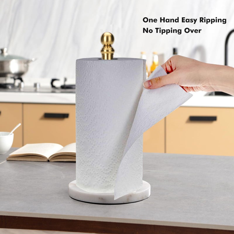 Exilon Gold Paper Towel Holder Countertop, Standing Paper Towel Roll Holder for Kitchen Bathroom, with Weighted Base for One-Handed Operation - Image 2