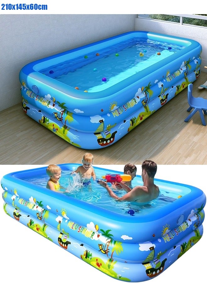 Inflatable Swimming Pool for Kids 3 Tier Thickened Swimming Pools Paddling Pool for Toddlers Backyard Outdoor Garden backyard Summer Water Party Pool (210x145x60cm)