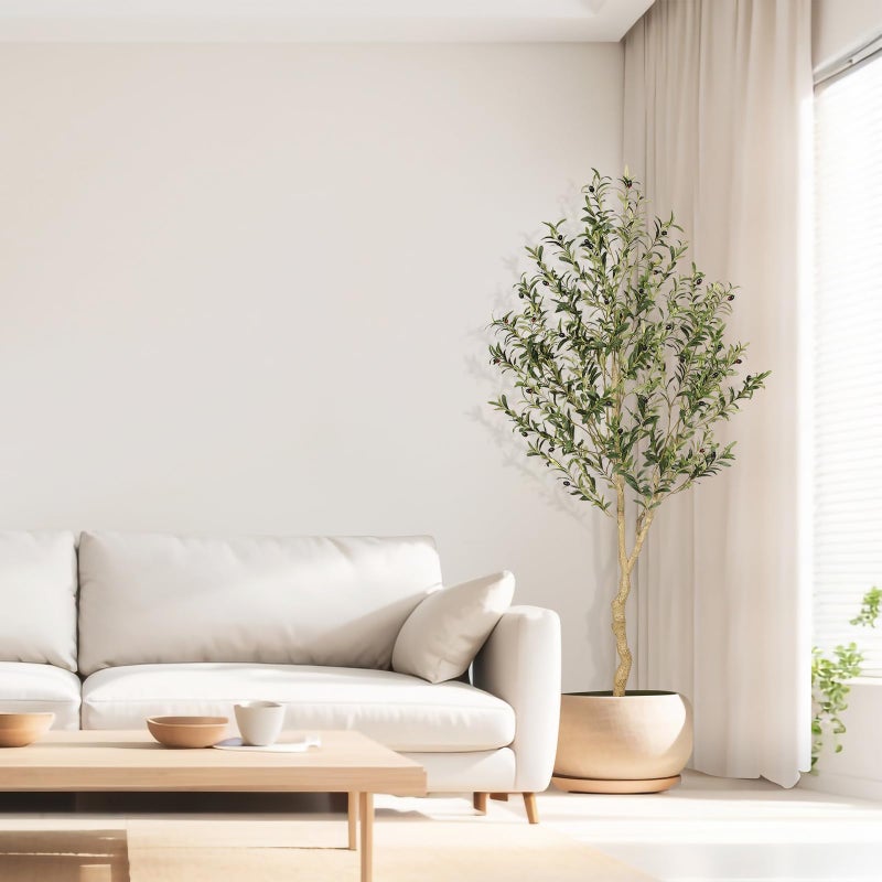Realead 6ft Faux Olive Tree, Tall Olive Tree Plants, Fake Potted Olive Silk Tree, Artificial Olive Trees for Modern Home Office Living Room Floor Decor Indoor - Image 2
