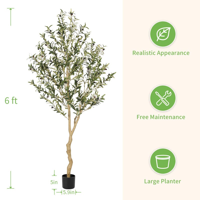 Realead 6ft Faux Olive Tree, Tall Olive Tree Plants, Fake Potted Olive Silk Tree, Artificial Olive Trees for Modern Home Office Living Room Floor Decor Indoor - Image 3