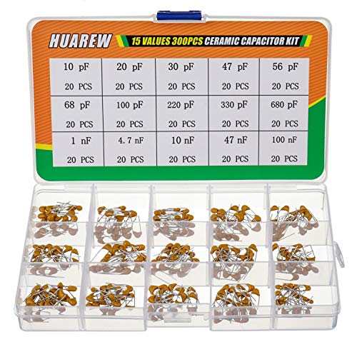 HUAREW 15 Values 300 Pcs Ceramic Capacitor 10~680 pF and 1~100 nF Assortment Kit - Image 1