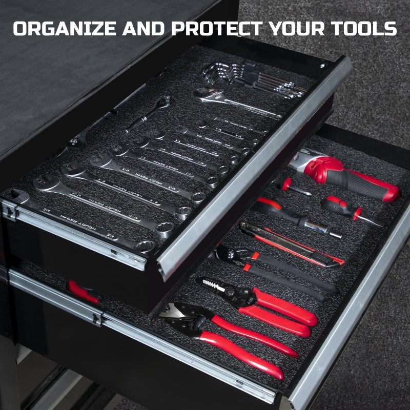 ONREVA Tool Box Foam 16x12x2 inch 3Pack, Foam Inserts for Cases, Polyethylene Storage Sheets for Toolbox Hard Case, Tool Shadow Insert, Kaizen Organizer Sheet, Black with Red - Image 3