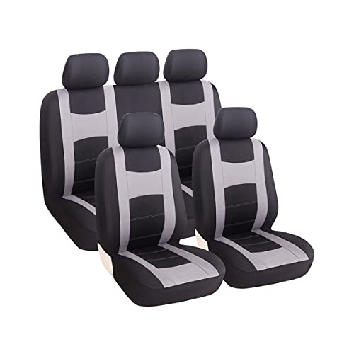 zipelo 9PCS Car Seat Covers Full Set, Front Seat Covers with Matching Back Seat Cover for Cars, PolyCloth Car Seat Protectors with Split Bench Design, Car Interior Accessories for Most Cars (Gray) - Image 1