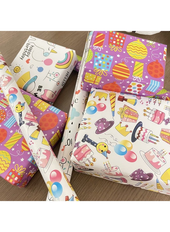 Zeemey 3 rolls,Birthday Wrapping Paper Roll - Colorful Gift Wrapping Paper with Star Balloon Cartoon Pattern - Gift Wrap Paper for Birthday Party Baby Shower - Great for Kids Girls Boys - 17x118Inch Per Roll(43*300cm) - Image 3