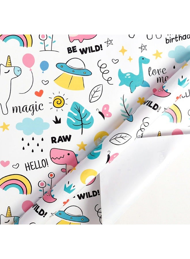 Zeemey 3 rolls,Birthday Wrapping Paper Roll - Colorful Gift Wrapping Paper with Star Balloon Cartoon Pattern - Gift Wrap Paper for Birthday Party Baby Shower - Great for Kids Girls Boys - 17x118Inch Per Roll(43*300cm) - Image 5
