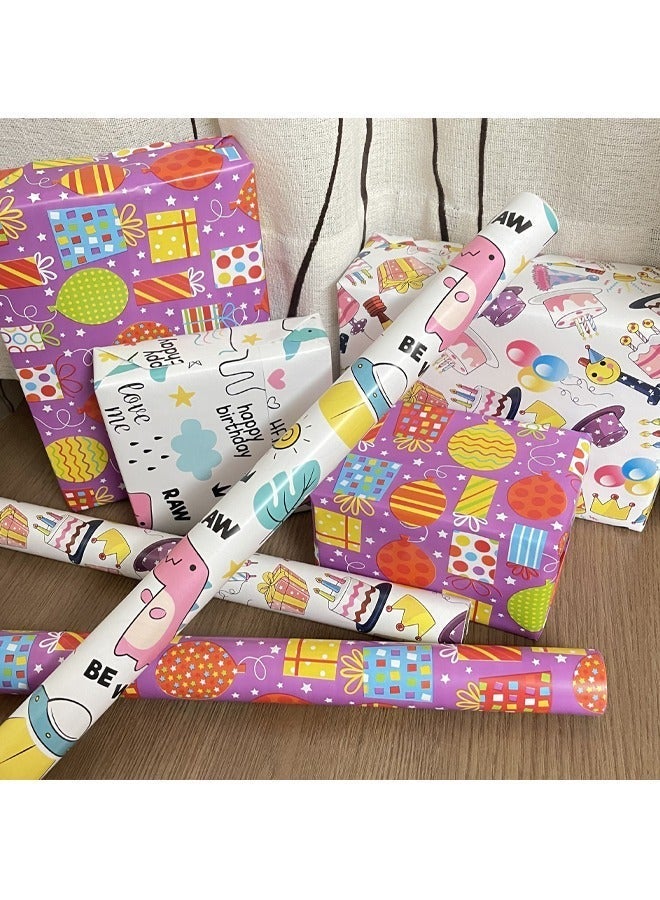 Zeemey 3 rolls,Birthday Wrapping Paper Roll - Colorful Gift Wrapping Paper with Star Balloon Cartoon Pattern - Gift Wrap Paper for Birthday Party Baby Shower - Great for Kids Girls Boys - 17x118Inch Per Roll(43*300cm) - Image 1