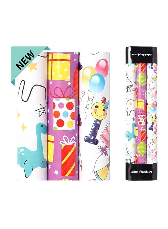 Zeemey 3 rolls,Birthday Wrapping Paper Roll - Colorful Gift Wrapping Paper with Star Balloon Cartoon Pattern - Gift Wrap Paper for Birthday Party Baby Shower - Great for Kids Girls Boys - 17x118Inch Per Roll(43*300cm) - Image 2