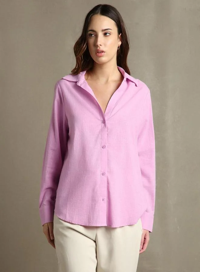 Dennis Lingo Dennis Lingo Textured Spread Collar Oversized Casual Shirt