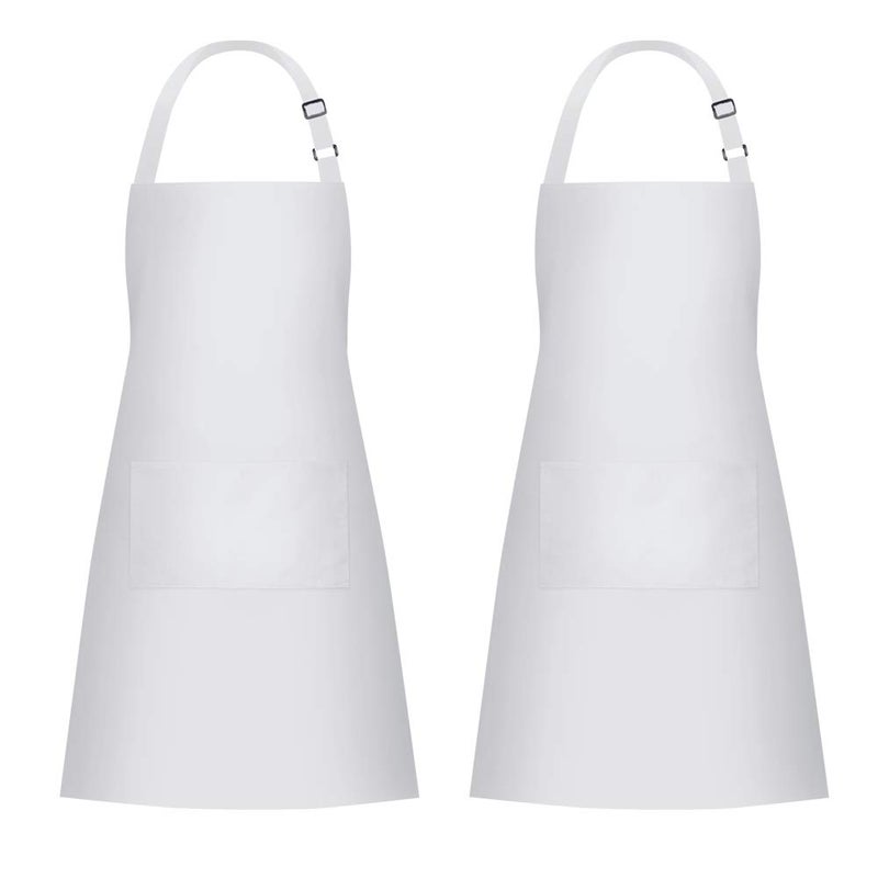 Jubatus 2 Pack Bib Aprons with 2 Pockets Cooking Chef Kitchen Apron for Women Men  White - Image 2
