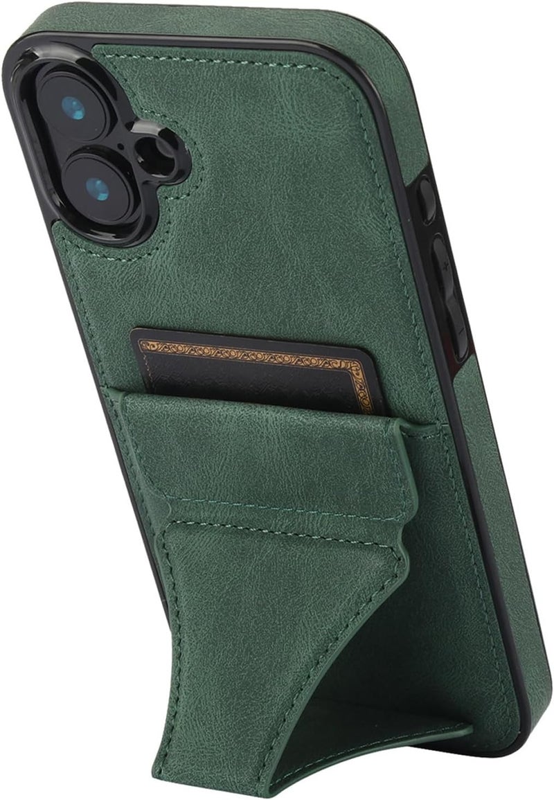 Wallet Case for iPhone 16 Pro Max/16 Pro/16 Plus/16,Invisible Kickstand Leather Cover with Card Slot Anti-Fall Protection Case (Green,16 ProMax) - Image 1